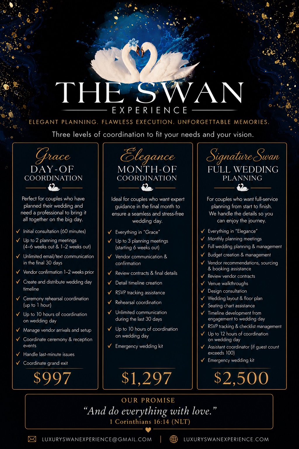 The Swan Experience complete wedding coordination package guide